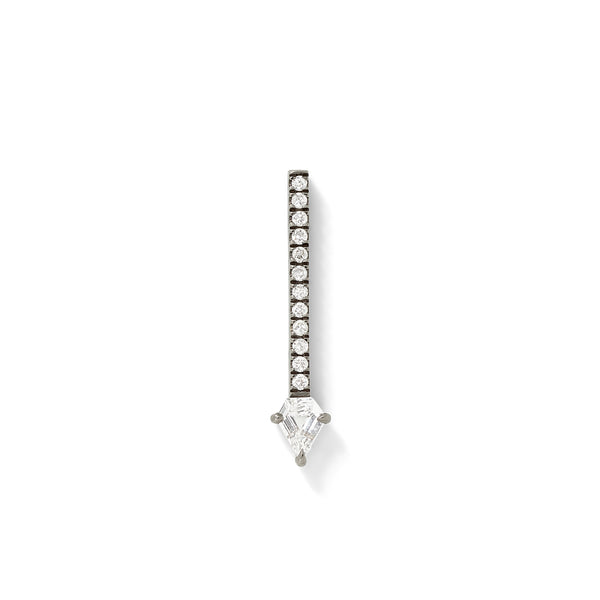 Offset Elongated Stud - 15mm in 18K Blackened White Gold with Geometric White Diamonds