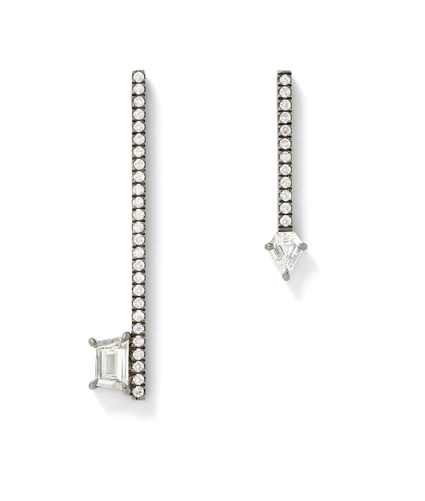 Offset Elongated Stud - 15mm in 18K Blackened White Gold with Geometric White Diamonds