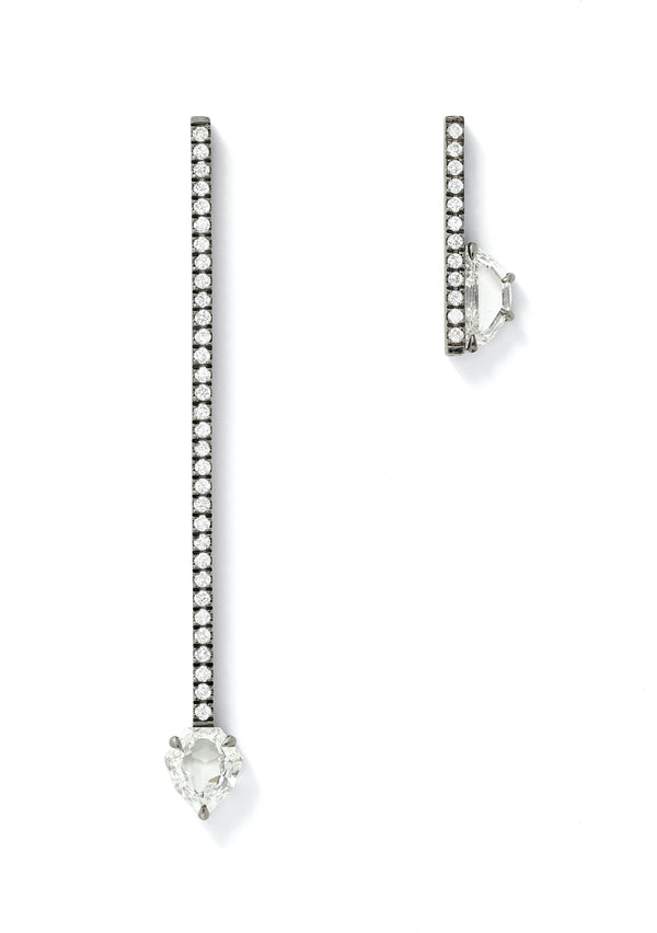 Offset Elongated Stud - 15mm in 18K Blackened White Gold with Geometric White Diamonds