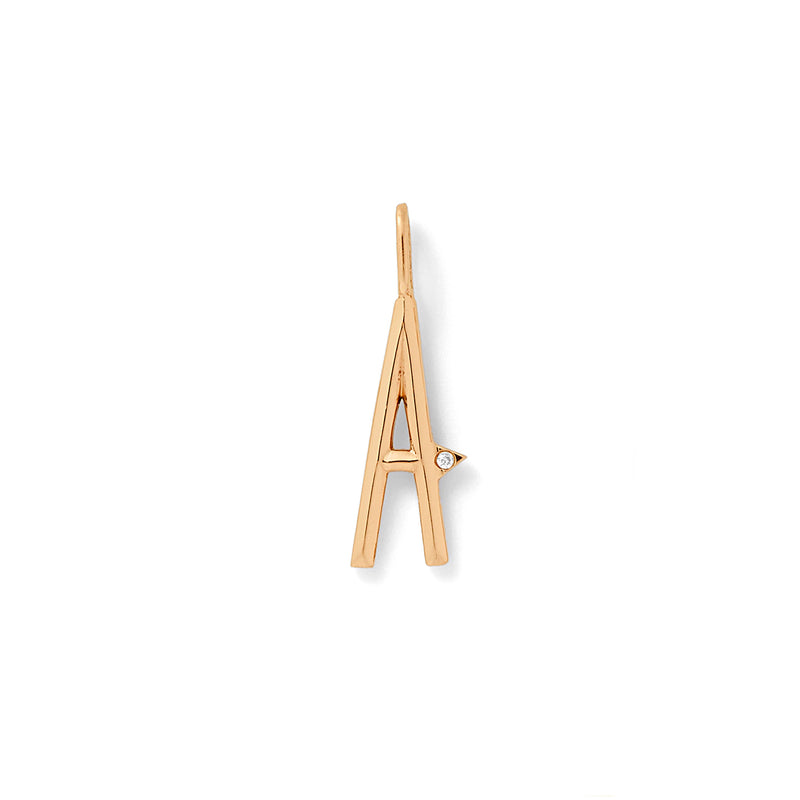 Beveled Initial Charm in 18K Rose Gold with White Diamonds with Bevel Detail