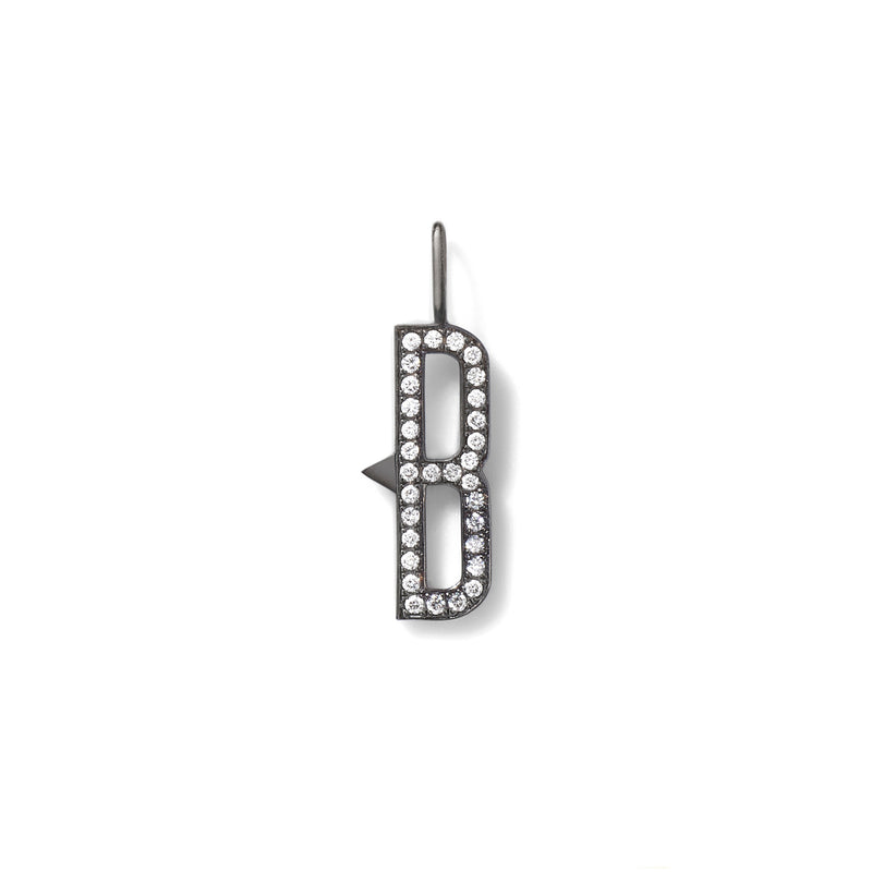 Diamond Initial Charm in 18K Blackened White Gold with White Diamonds