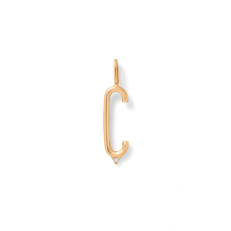 Beveled Initial Charm in 18K Rose Gold with White Diamonds with Bevel Detail