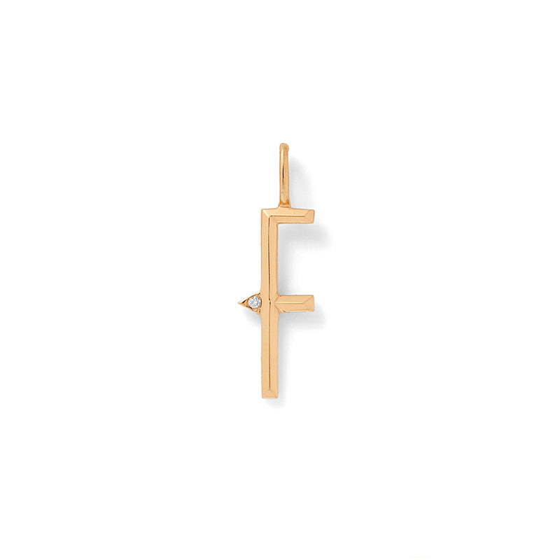 Beveled Initial Charm in 18K Rose Gold with White Diamonds with Bevel Detail