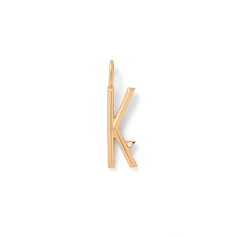 Beveled Initial Charm in 18K Rose Gold with White Diamonds with Bevel Detail