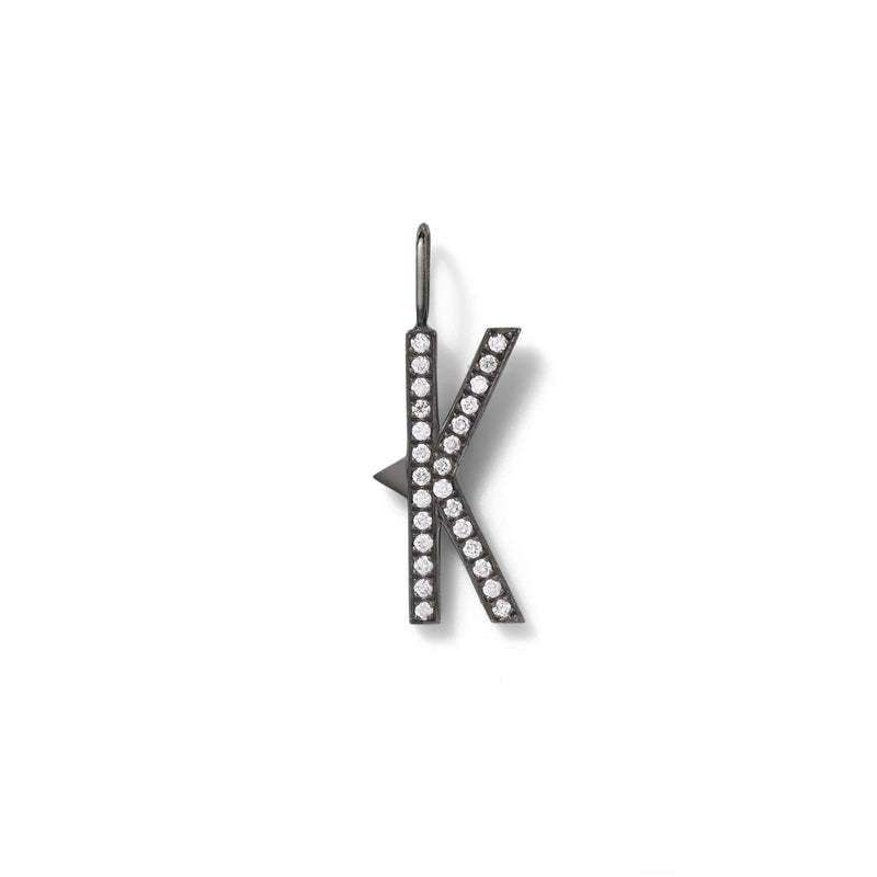 Diamond Initial Charm in 18K Blackened White Gold with White Diamonds