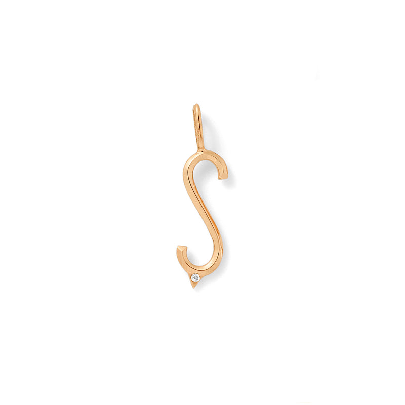 Beveled Initial Charm in 18K Rose Gold with White Diamonds with Bevel Detail