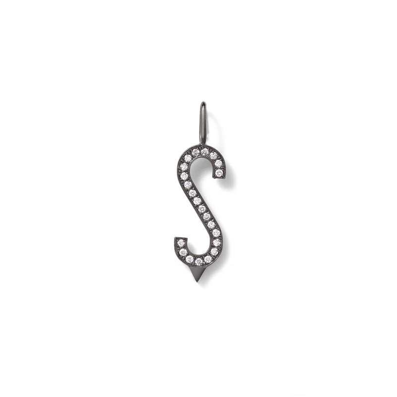 Diamond Initial Charm in 18K Blackened White Gold with White Diamonds