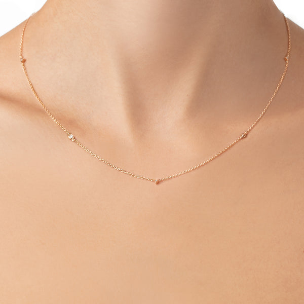 Jag Necklace - 16" in 18k Rose Gold  with Pale Champagne Diamonds with Spike Detail