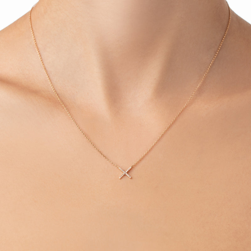 Tiny X Pendant in 18K Rose Gold with Pale Champagne Diamonds
