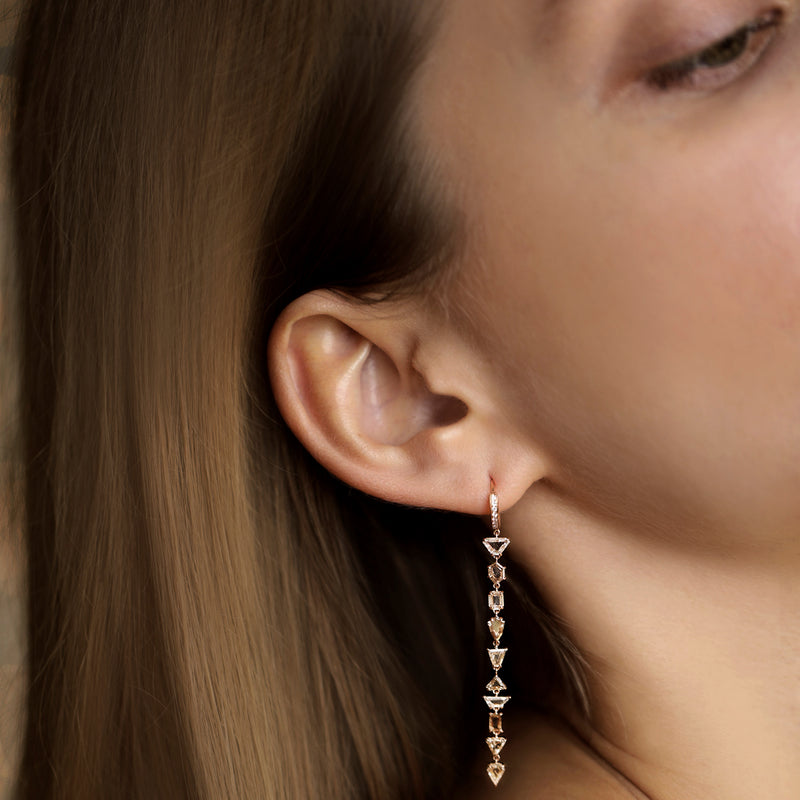 Multi Stone Prism Earrings in 18K Rose Gold with Portrait Cut Pale Champagne Diamonds