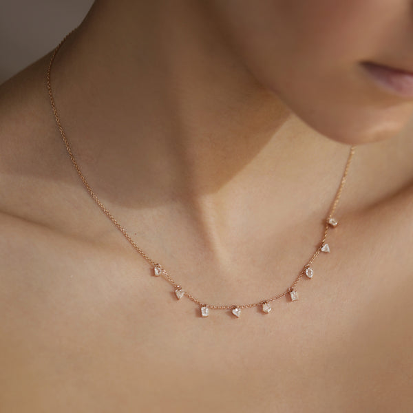 Prism Necklace in 18K Rose Gold with Portrait Cut Pale Champagne Diamonds