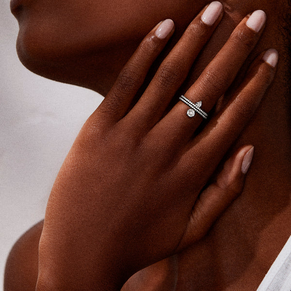 Offset Ring in 18K Blackened White Gold with White Diamonds
