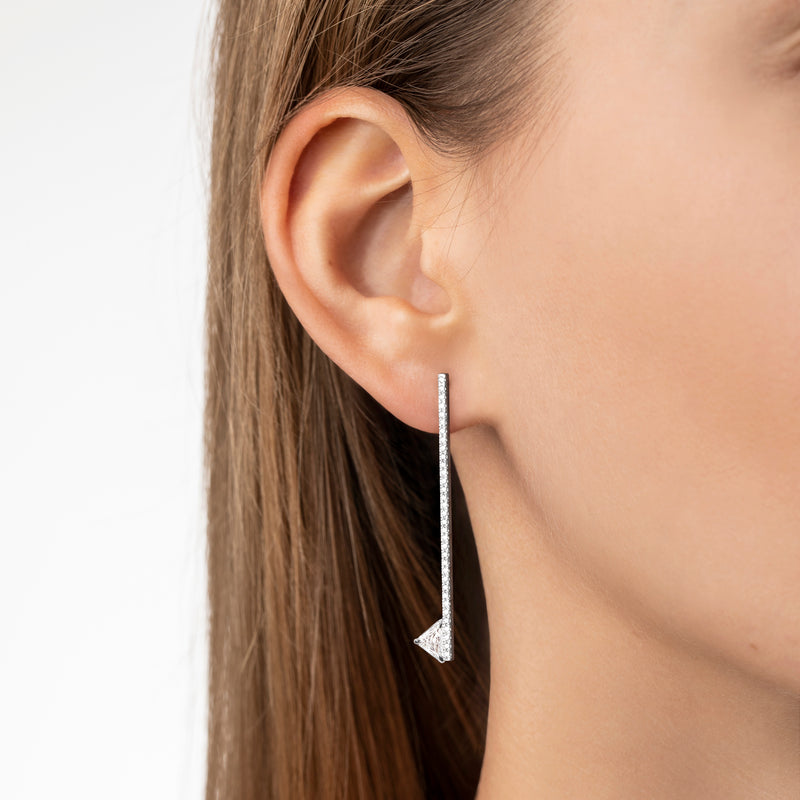 Offset Elongated Stud - 40mm in 18K Blackened White Gold with Trillion White Diamond